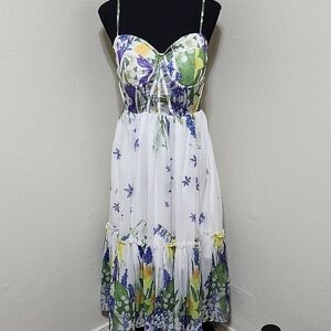 L'ATISTE White and Purple Floral Maxi Dress Sz M BridgertonCore Cottagecore Wedd
